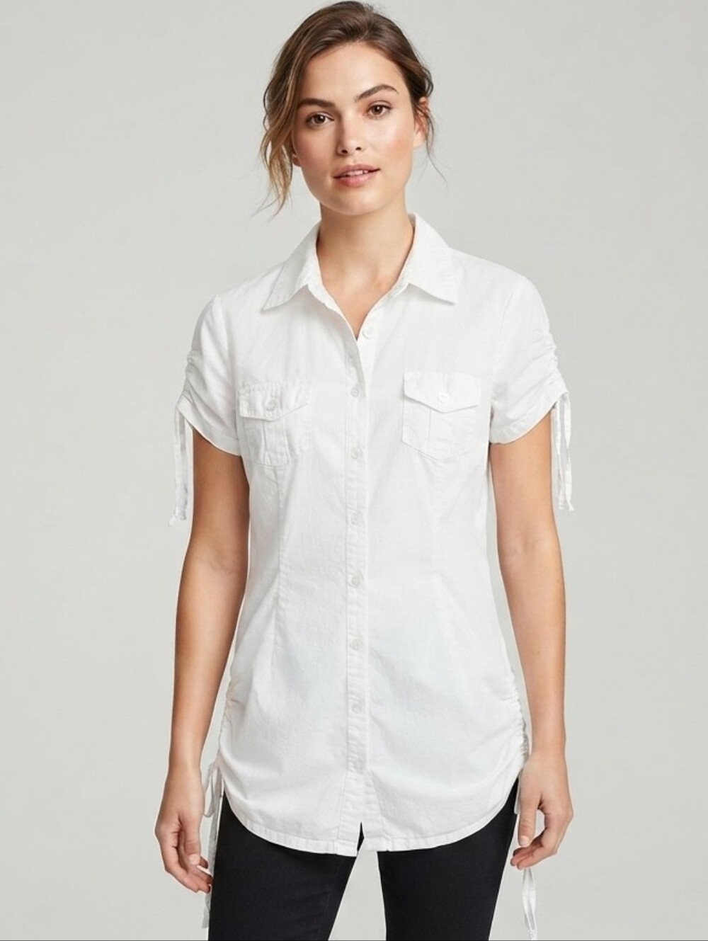 Subway Classic White Short Sleeve Button-Down Shirt, Crisp & Versatile,size S